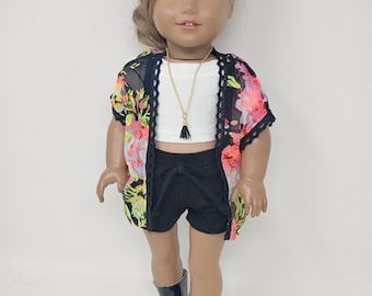Fits like American doll clothing. 18 inch doll clothes. 18 inch doll clothing. Doll kimono style shirt