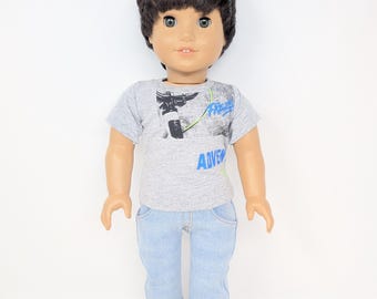 Gray Cotton T-Shirt for 18 Inch Boy Doll - Liberty Jane Pattern