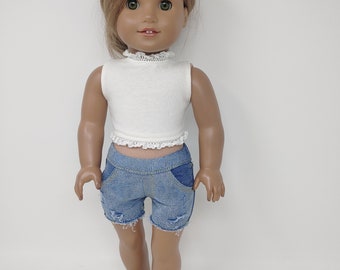 Doll Jeans shorts .18 inch doll clothes. Fits like American girl doll clothes. 18 inch doll clothing.  Denim jean shorts