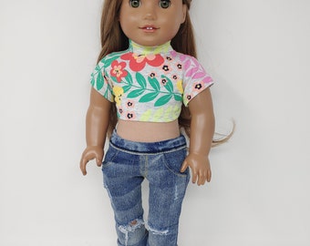 18 inch doll clothes. Fits like American  doll top. 18 inch doll clothing. Short sleeve mock neck shirt only