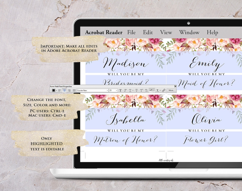 Editable Bridesmaid Card Matron Of Honor Card Maid Of Honor Card Will You Be My Bridesmaid Card PDF Instant Download LWI-W1 Flower Girl