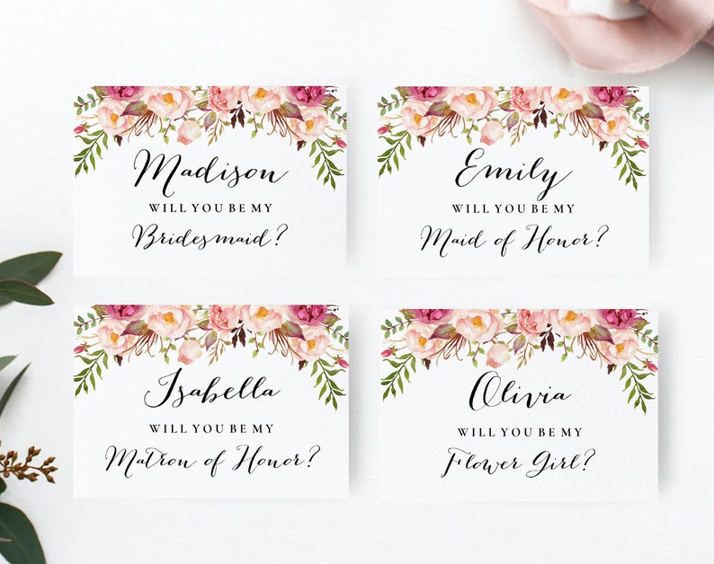 Editable Bridesmaid Card Matron Of Honor Card Maid Of Honor Card Will You Be My Bridesmaid Card PDF Instant Download LWI-W1 Flower Girl