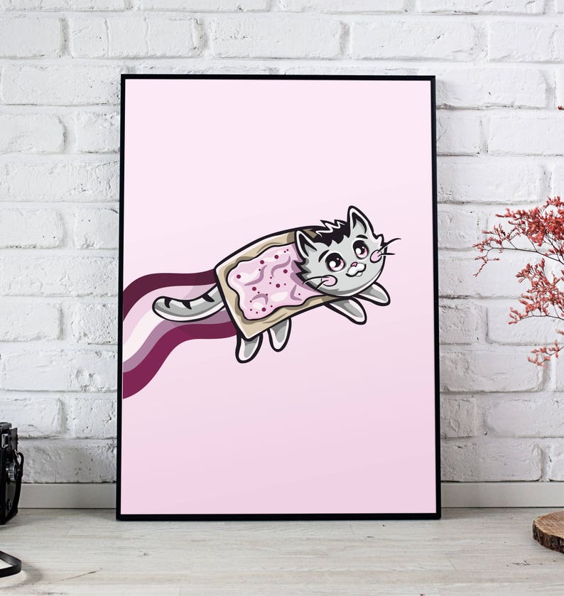 nyan cat cute pale pink wall art posterdigital | etsy