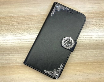 Pentagram Magick Star Portemonnee Pu Lederen Stand Case Voor iPhone XR XS 11 12 13 Pro Max Samsung S22 S21 S20 FE S10 Plus Note 8 9 10 20 Ultra