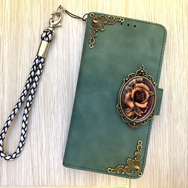 Gothic Floral Rose Wallet Leather Flip Stand Case For iPhone XR XS 11 12 13 14 Pro Max Samsung S22 S21 FE S10 Plus Z Fold 2 3 4 Note 10 20