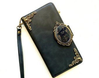 Witch Cat Zipper Wallet Leather Magnetic Case For iPhone XS 11 12 13 14 15 Pro Max Samsung S24 S23 S22 FE Plus Note 9 10 20 Ultra