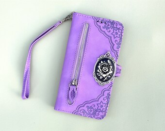 Gothic Floral Rose Leather Wallet Imprint Phone Case For iPhone 11 12 13 14 15 Pro Max Samsung S24 S23 S22 FE Ultra Note 20 10 Plus