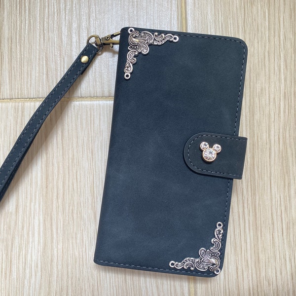 Mickey Mouse Zipper Wallet Leather Magnetic Case For iPhone XR XS 11 12 13 14 15 Pro Max Samsung S24 S23 S22 FE Plus Note 9 10 20 Ultra