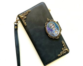 Gothic Lady Zipper Wallet Leather Stand Case For iPhone XS 11 12 13 14 15 Pro Max Samsung S24 S23 S22 FE Ultra Note 20 9 10 Plus