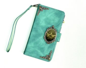 Zelda Breath Of The Wild Triforce Zipper Wallet Leather Magnetic Case For iPhone 15 Plus Pro Max Samsung Galaxy Z Fold 5