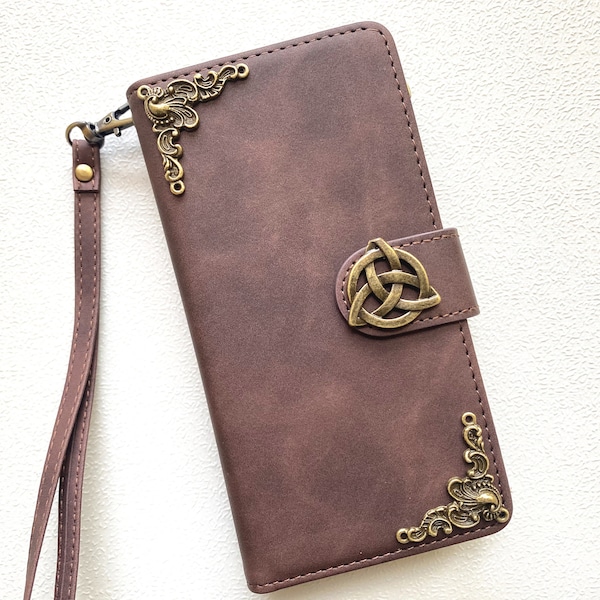 Trinity Celtic Knot Zipper Wallet Leather Case For iPhone XR XS 11 12 13 14 15 Pro Max Samsung S24 S23 S22 FE S10 Plus Note 9 10 20