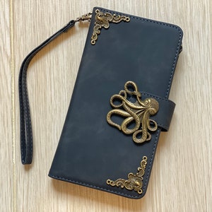 Octopus Zipper Phone Wallet Synthetic Leather Case For iPhone XS 11 12 13 14 15 Pro Max Samsung S24 S23 S22 FE Plus Note 9 10 20 Ultra image 1