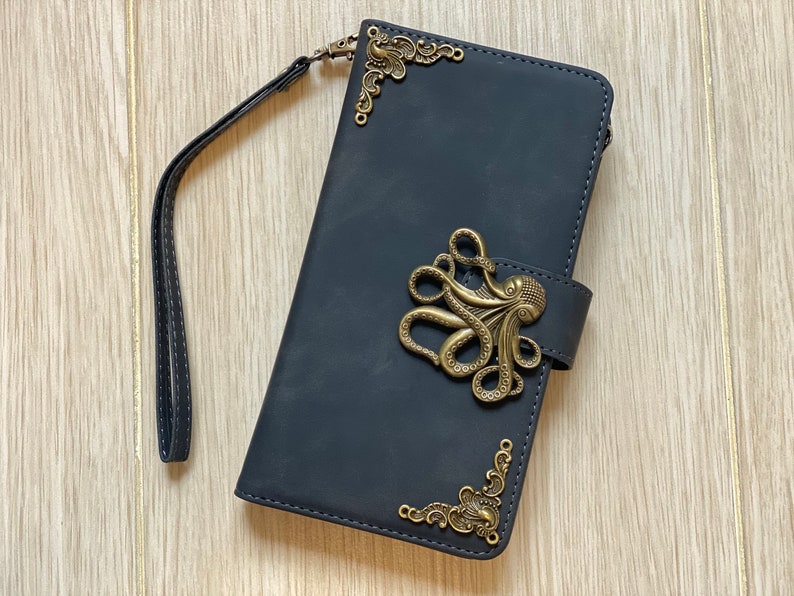 Octopus Zipper Phone Wallet Synthetic Leather Case For iPhone XS 11 12 13 14 15 Pro Max Samsung S24 S23 S22 FE Plus Note 9 10 20 Ultra image 1