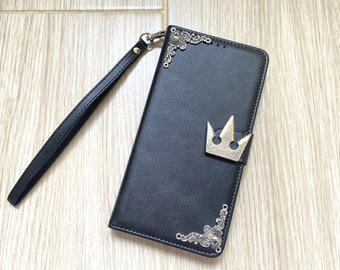 Silver Crown Removable Wallet Leather Magnetic Case For iPhone 11 12 13 14 15 Pro Max Samsung S24 S23 S22 FE Plus Note 9 10 20 Ultra