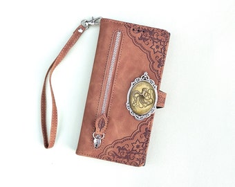 Steampunk Octopus Leather Wallet Imprint Phone Case For iPhone 11 12 13 14 15 Pro Max Samsung S24 S23 S22 FE Ultra Note 20 10 Plus