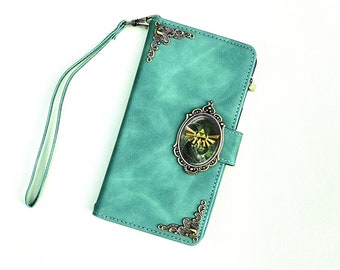 Zelda Breath Of The Wild Triforce Zipper Wallet Leather Magnetic Case For iPhone 15 Plus Pro Max Samsung Galaxy Z Fold 5