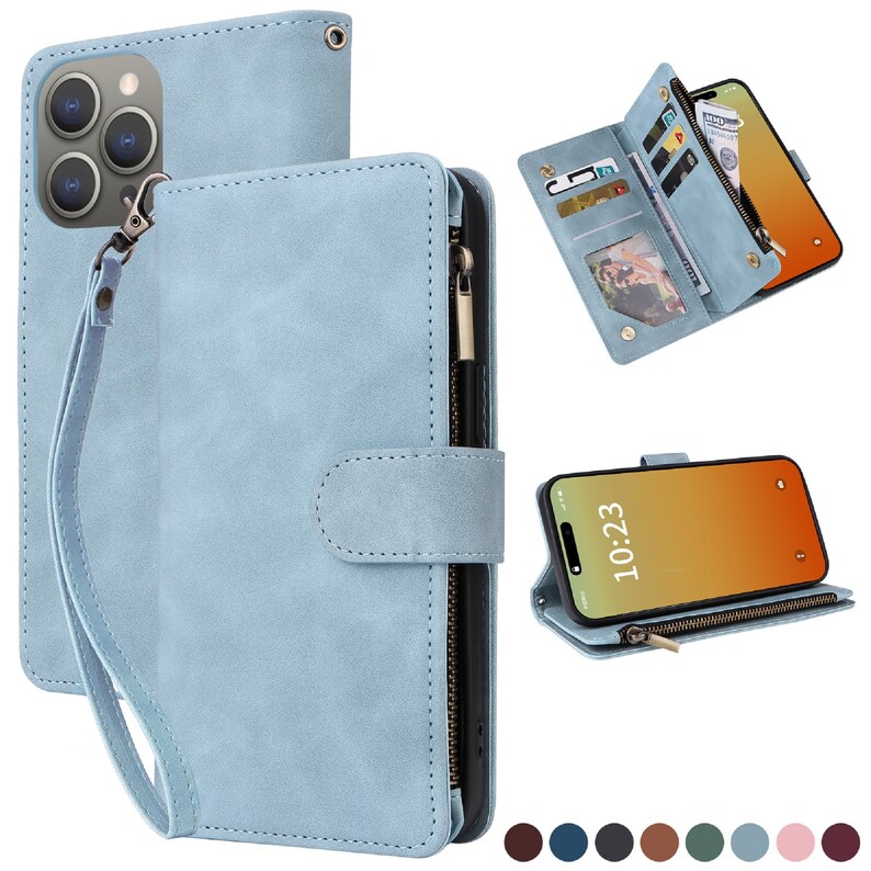 Dragonfly Zipper Wallet Leather Magnetic Case For iPhone 15 Plus Pro Max Samsung Galaxy Z Fold 5 image 2