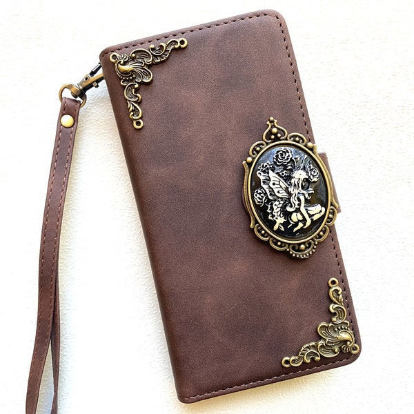 Gothic Fairy Phone Wallet Leather Flip Case For iPhone 11 12 13 14 15 Pro Max Samsung S24 S23 S22 FE Ultra Note 20 9 10 Plus Z Fold 3 4 5
