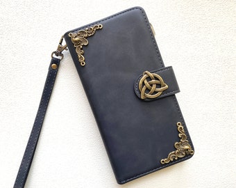 Trinity Celtic Knot Zipper Wallet Leather Case For iPhone XR XS 11 12 13 14 15 Pro Max Samsung S23 S22 FE Plus Note 9 10 20 Ultra