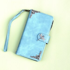 Dragonfly Zipper Wallet Leather Magnetic Case For iPhone 15 Plus Pro Max Samsung Galaxy Z Fold 5 image 1