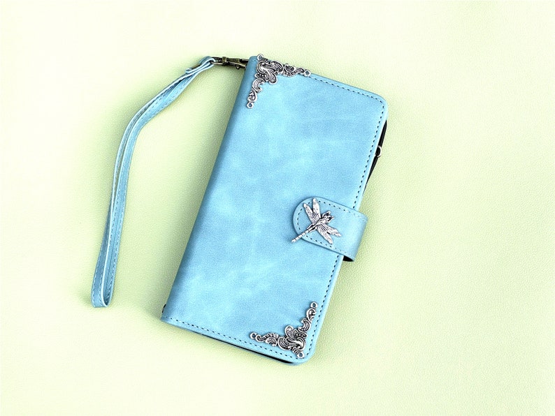 Dragonfly Zipper Wallet Leather Magnetic Case For iPhone 15 Plus Pro Max Samsung Galaxy Z Fold 5 image 1