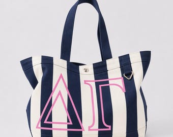 Greek Embroidered/Stripe Canvas Tote