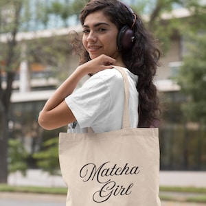 Matcha Girl Cotton Canvas Tote Bag - Eco-Friendly Shopping, Gift for Tea Lovers, Stylish Reusable Tote, Everyday Use Bag, Matcha Lover Gift