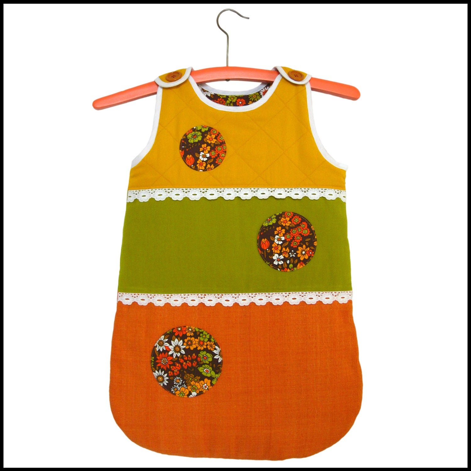 Gigoteuse ou Turbulette en Toile de Coton- Intérieur Molletonné et Matelassé - Bretelles Boutonnées 