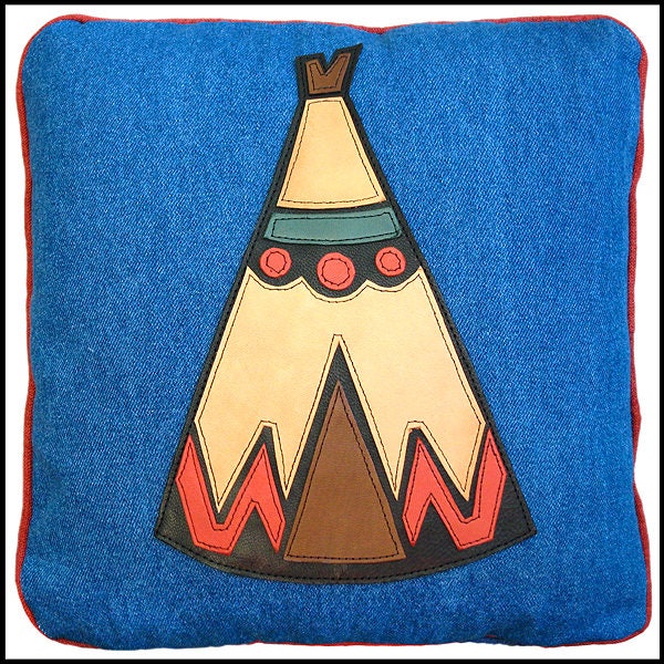 Coussin en Denim Motif Tente d'indien Tipii