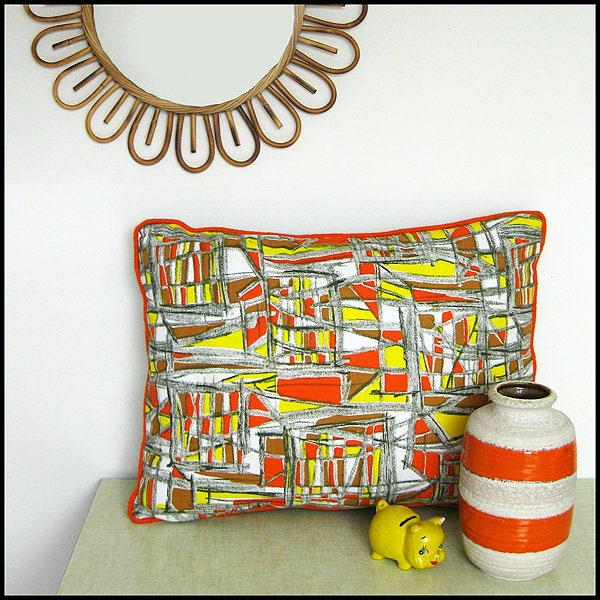 Coussin Rectangulaire Motifs Graphiques Grisoni - Vintage Années 50