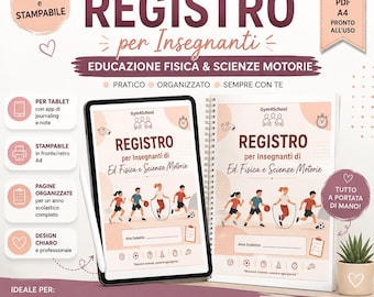 Registro Educazione Fisica Digitale e Stampabile, registro docente di scienze motorie, planner insegnante palestra, PDF A4