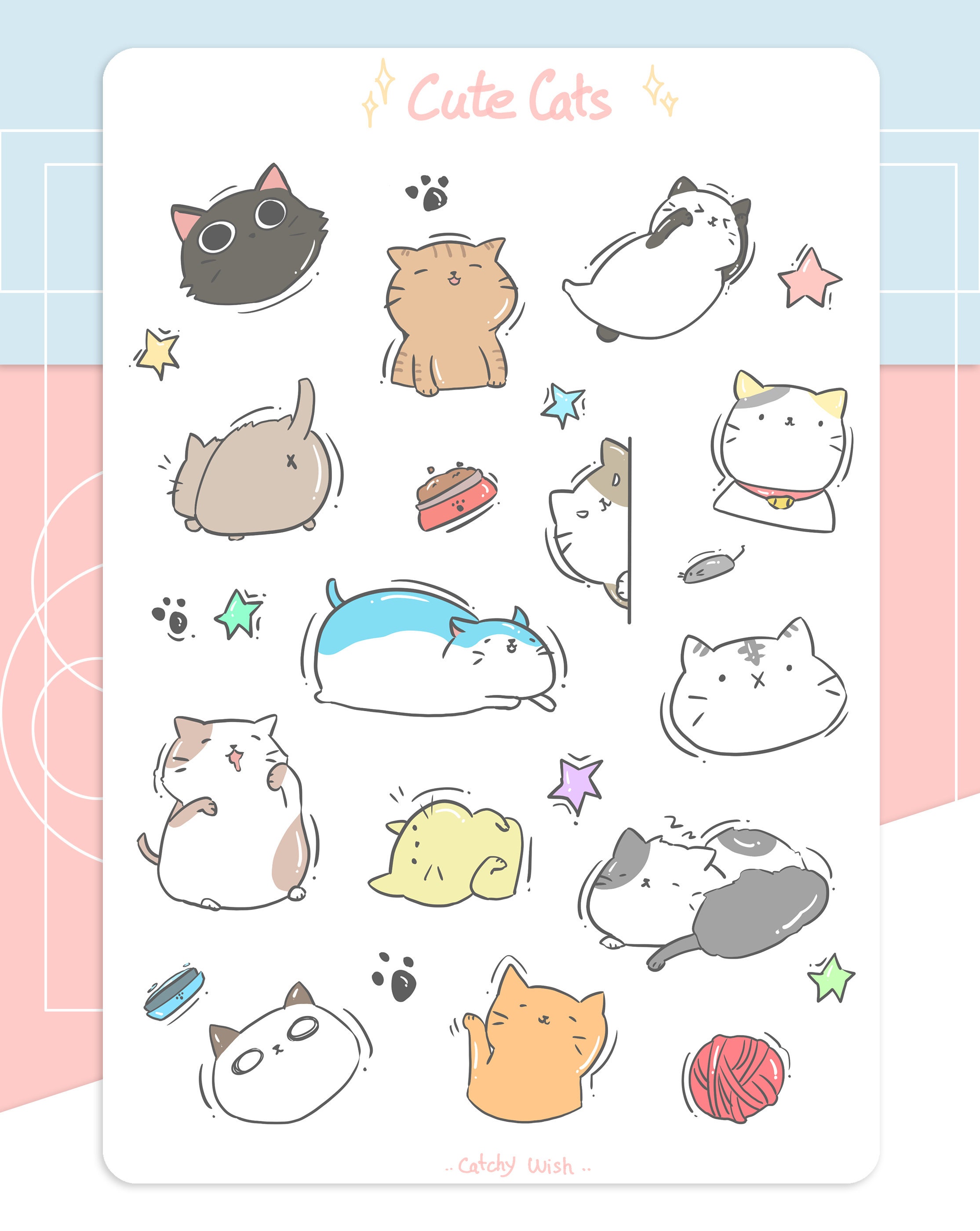cute cat sticker sheet digital printable cats stickers etsy australia
