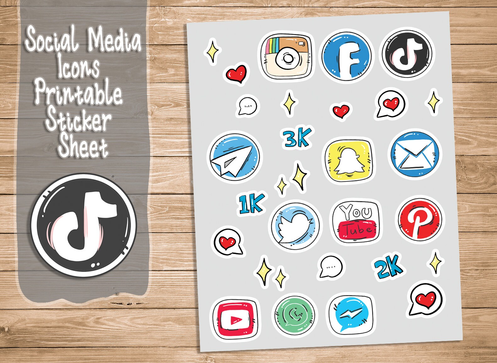Cute Social Media Icons Stickers Sheet Social Media Prints | Etsy