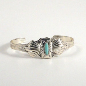 Vintage Navajo Sterling Silver & Needlepoint Turquoise Cuff c1950s