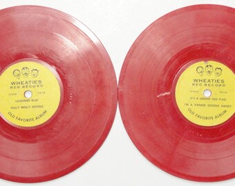 Two 7" inch Wheaties Red Records, Old Favorite Albums, 78 RPM, 1950's