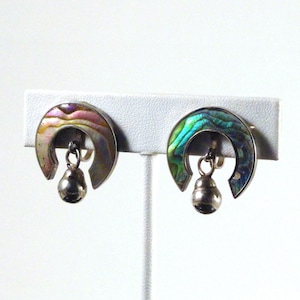 Vintage Taxco Abalone Rainbow and Bell Earrings c1950s screw back