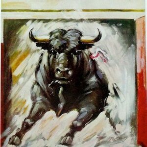 Vintage Bullfight Poster, Genuine 1950&#39;s Print, &quot;Un Toro Bravo&quot; by Ximenez