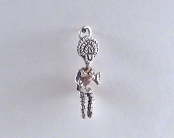 Vintage mexicano maya pluma bailarín encanto, zapoteca pluma bailarín colgante, plata de ley c1950s