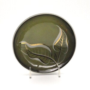 Sascha Brastoff Green and Gold Leaf Bowl, Art Pottery c1960&#39;s