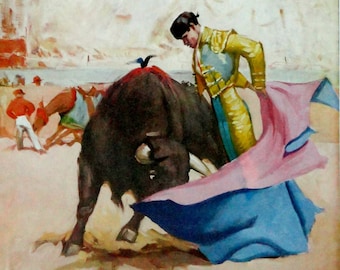 Vintage Bullfight Poster, Genuine 1950's Print,"Un Remate" de Rafael Rodriguez