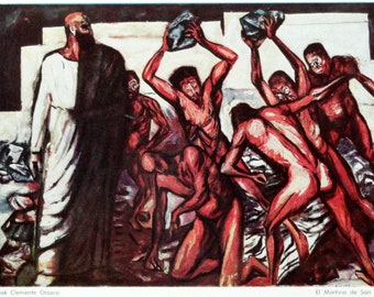 Vintage Mexican Fine Art Print &quot;El Martirio de San Esteban&quot; by José Clemente Orozco, Lithograph Ready to Frame