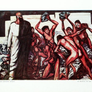 Vintage Mexican Fine Art Print &quot;El Martirio de San Esteban&quot; by José Clemente Orozco, Lithograph Ready to Frame