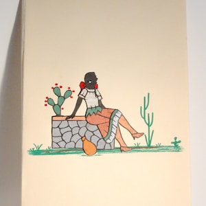 Vintage Fabric Silhouette Papel Picado, Mexican Folk Art Paper Cut, Woman at the Well c1940s