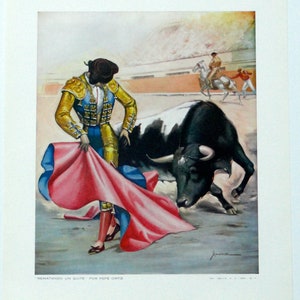 Vintage Bullfight Poster, Genuine 1950's Print,  "Rematando un Quite" por Pepe Ortiz by Ximenez