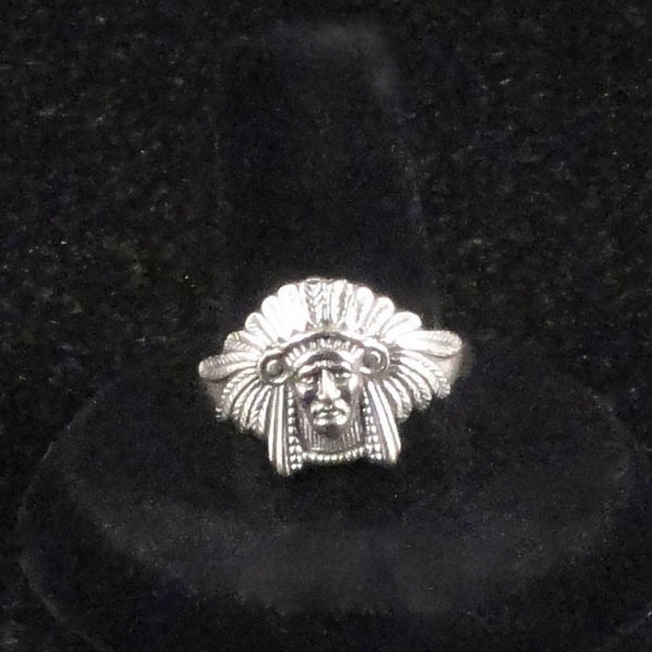 Vintage Maisel's Sterling Silver Indian Head Chief Ring c1960s