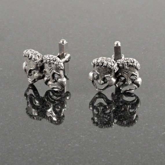 Vintage Sterling Silver Drama Mask Cuff Links 195… - image 10