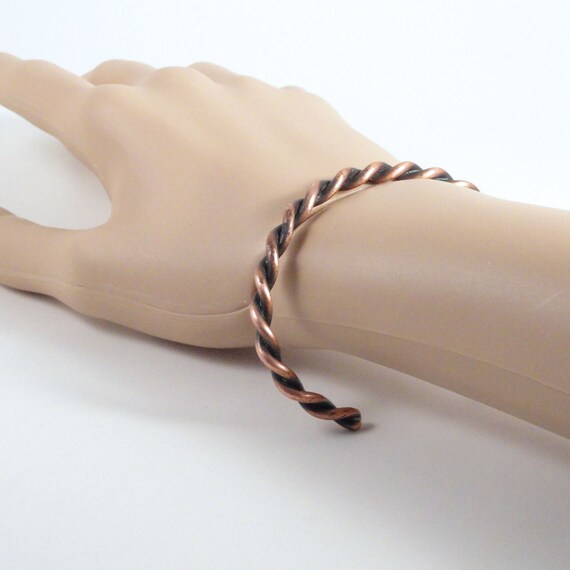 Solid Copper Twisted Rope Cuff Bracelet, Vintage … - image 9