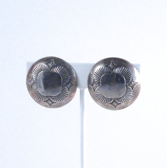 Vintage Navajo Sterling Silver Concho Button Earr… - image 1