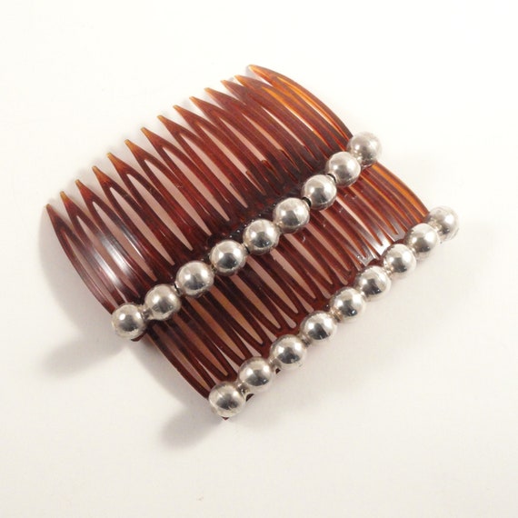 Vintage Sterling Silver Beaded Bridal Hair Combs … - image 4