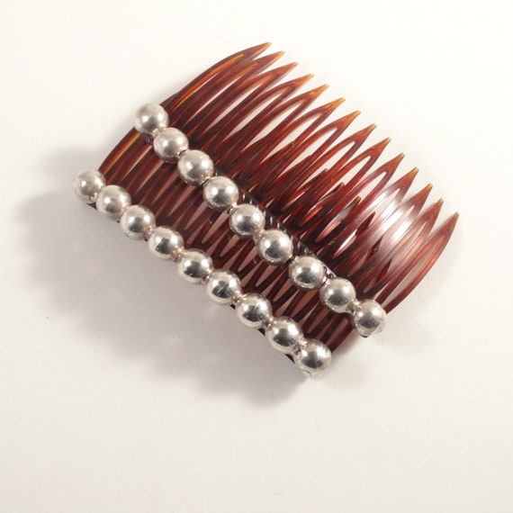 Vintage Sterling Silver Beaded Bridal Hair Combs … - image 5